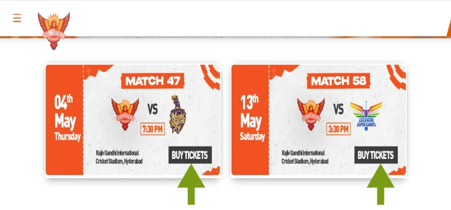 Sunrisers Hyderabad book IPL tickets 2023