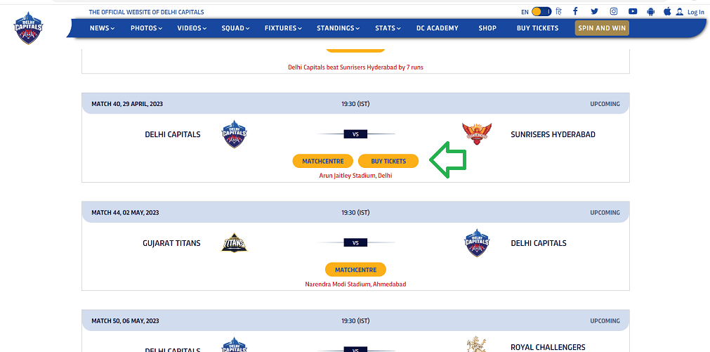 Delhi Capitals IPL ticket booking